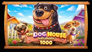 The Dog House Megaways 1000 slot machine gameplay featuring cute dogs and countryside theme