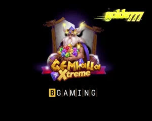 Thor berdiri di samping grid permainan Gemhalla Xtreme yang penuh dengan simbol rune dan pengali emas.